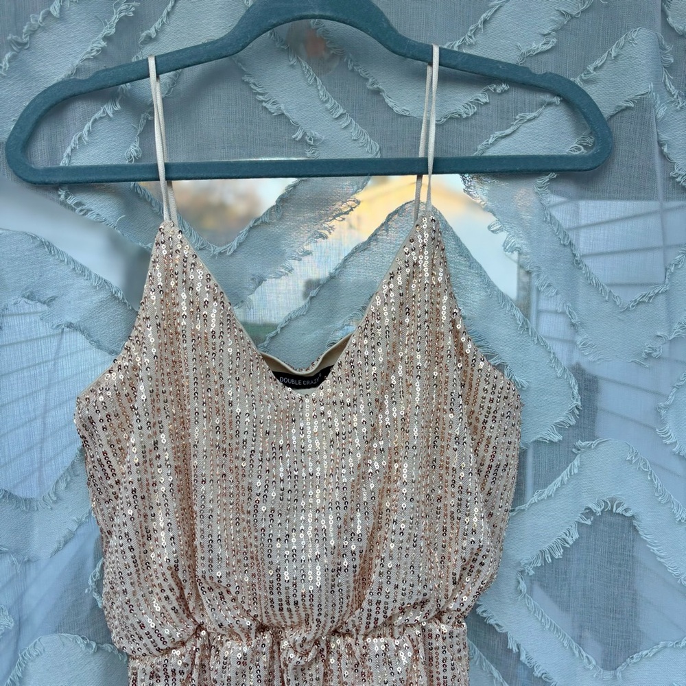 Double Crazy Gold Sequin Romper Lined Onesie Shor… - image 4
